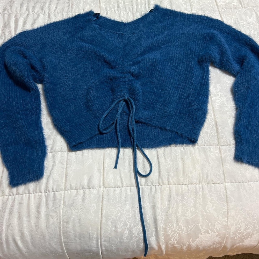 blue fuzzy sweater